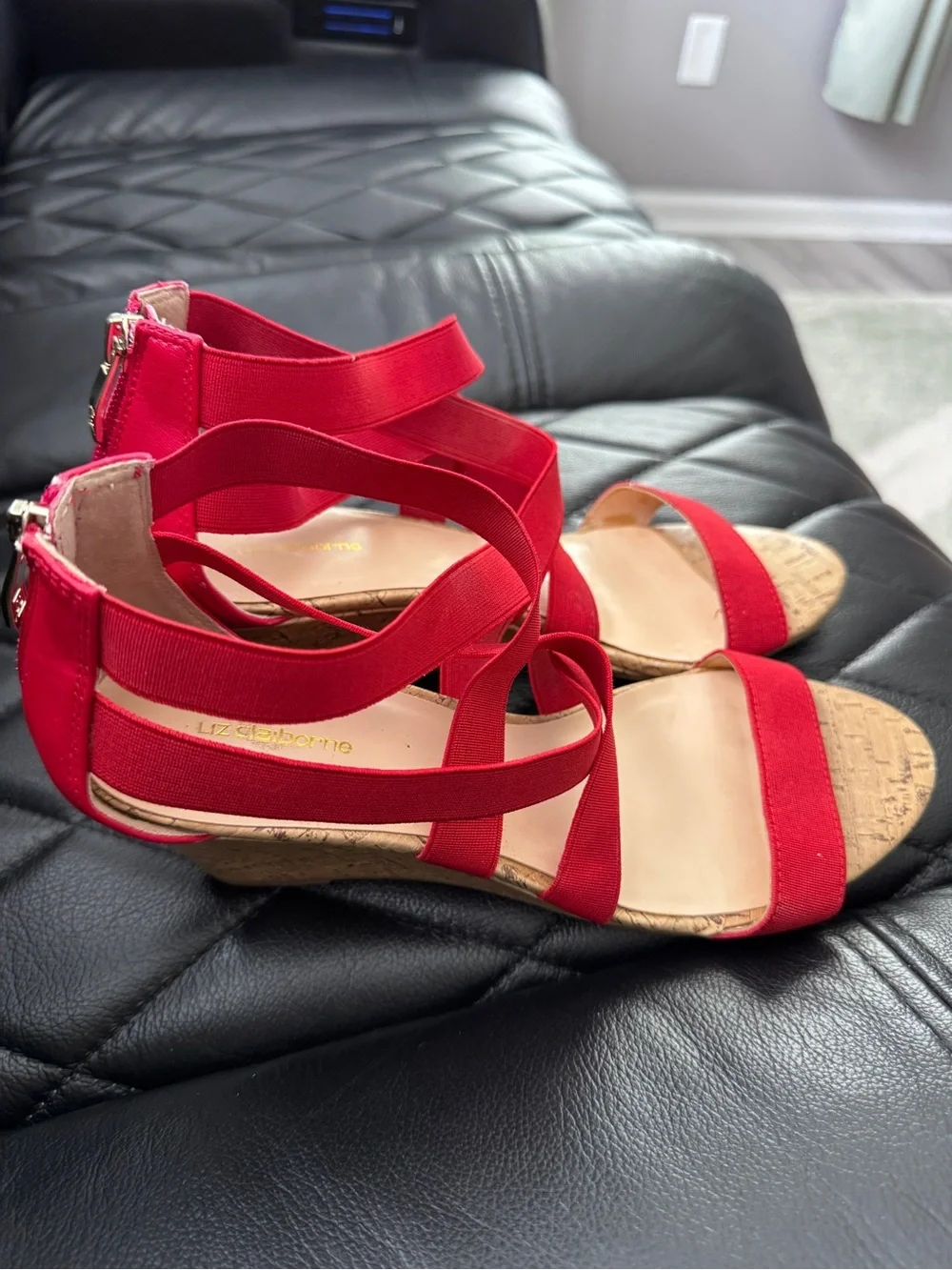 Liz Claiborne Red Strappy Cork-Style Wedge Sandals